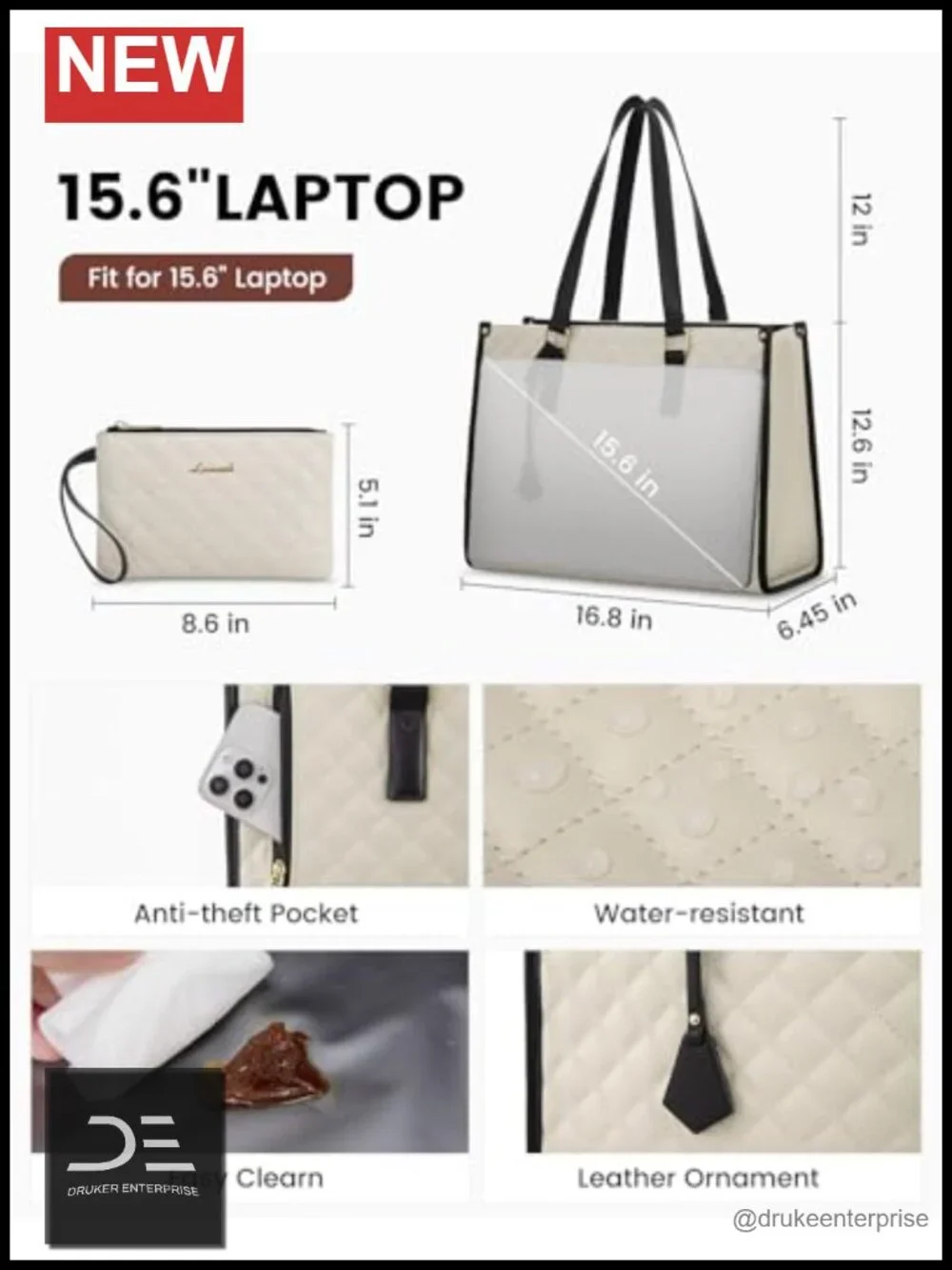 Quilted Lunch Tote Bag for Women, 17.3 Inch Laptop Bag with Insulated